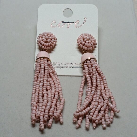 NWT Fashion Jewelry Core Pale Pink Tassel Earrings #15 - Picture 8 of 8